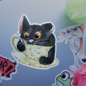Cat in Teacup 3" Sticker
