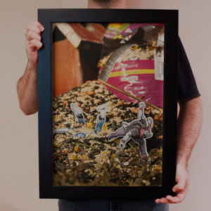 Blade Cutting Open bird Seed, Bird Feeding Poster 13"W x 19"H