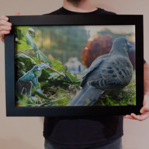 Camo Hunting, Bird Feeding Poster 19"W x 13"H