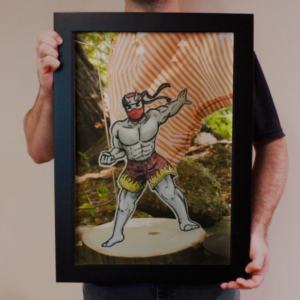 Blade Practicing Henshin, Tea Bath Poster 13"W x 19"H